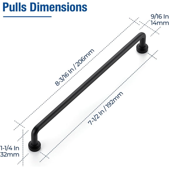 XZHANH-Cabinet Pulls  7-1/2 Inch Hole Center, Matte Black, 2 Pack, Zinc Alloy Cabinet Handles for Drawers & Cupboard  Vintage Style Hardware for Kitchen, Bathroom, Dresser, Furniture Makeover