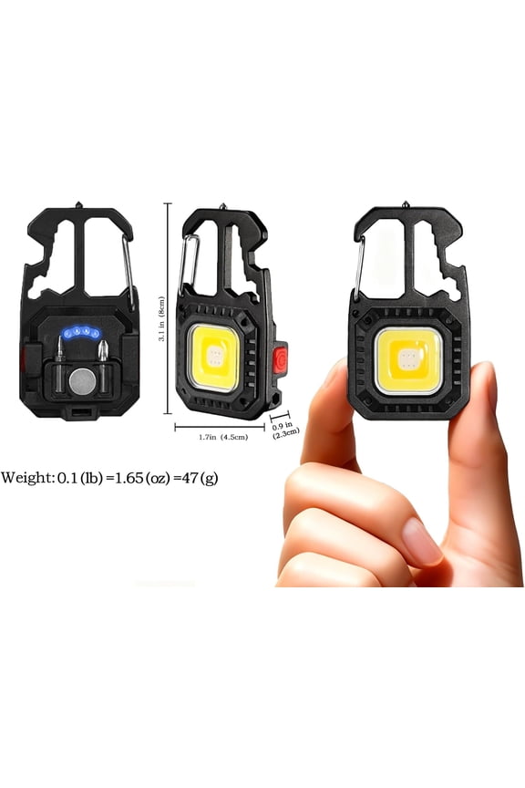 -Cob Keychain Work Light - 2PC EDC Keychain Flashlight Rechargeable, Super Bright Flashlight for Car Repair, Emergency(Black)
