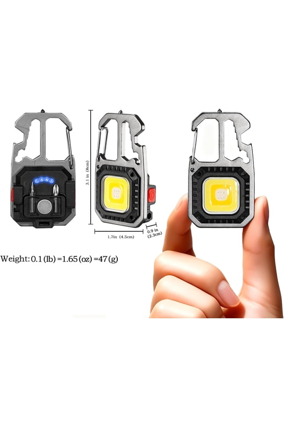 -Cob Keychain Work Light - 2PC EDC Keychain Flashlight Rechargeable, Super Bright Flashlight for Car Repair, Emergency(Silver)