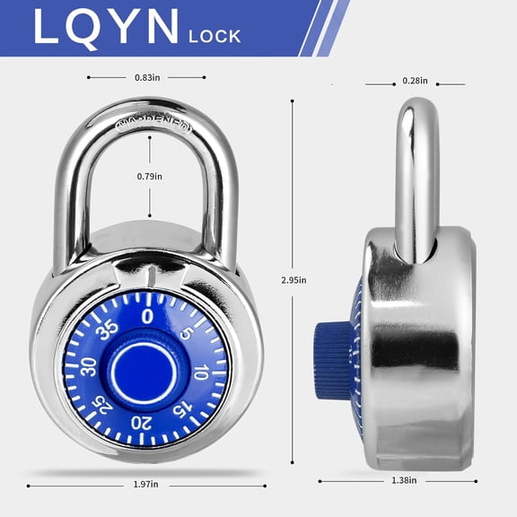 XZHANH-Combination Lock, Standard Dial Combination Lock, Pack of 1; Blue Turnplate, 2 in. Wide, Fixed Three Digital Combination, for School, Gym & Locker, Toolbox, Gate