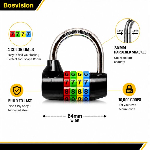 XZHANH-Combination Padlock for Gym Locker and Escape Room, Code Padlock, 7.8mm Shackle