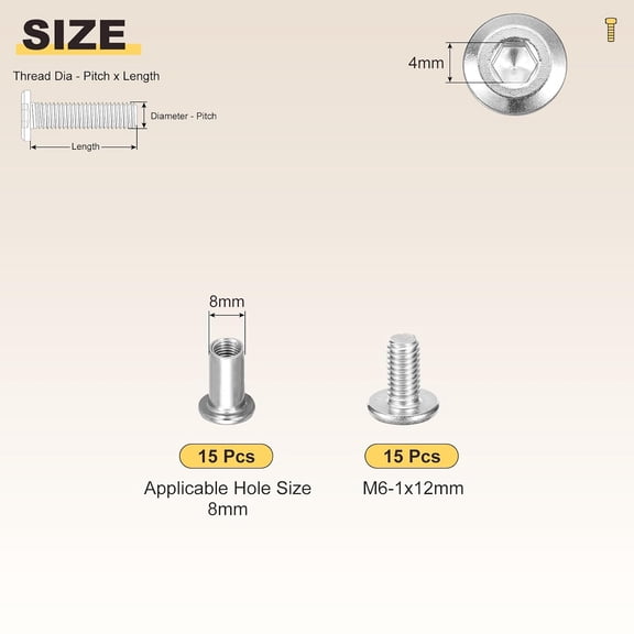 XZHANH-Crib Screws Replacement Set(M6-1x12mm) 30Pcs, Stainless Steel Connector Bolts M6 Screw Barrel Nuts Binding Screws, for Chair Cabinet Bed, Silver