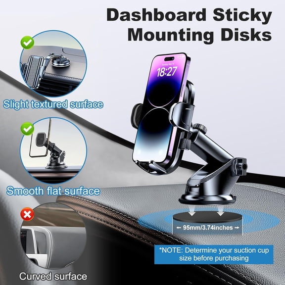 XZHANH-Dashboard Pad Mounting Disk for Suction Cup Mount, 2pcs Adhesive Disc for Car Phone Holder Base, Large Sticky Plastic Dsk Replacement for Garmin GPS, Sat Nav, Tablet, Cellphone Bracket - 95mm