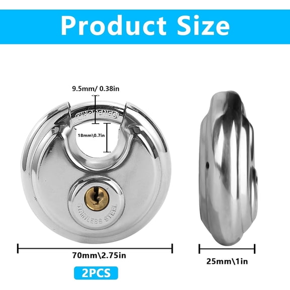 XZHANH-Disc Lock for Storage Unit, 2-3/4" Keyed Padlocks,Stainless Steel Discus Lock Heavy Duty, Waterproof Rustproof Round Locks with Keys for Storage Unit Outdoor ShedStorage Locker Locks with Key