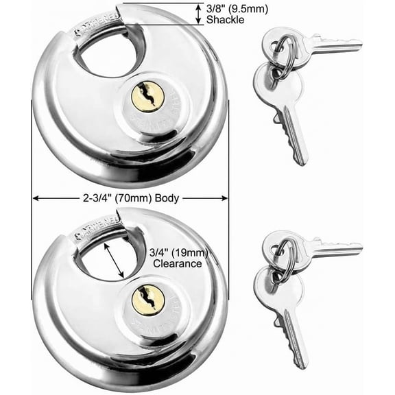 XZHANH-Disc Locks, 1 Pack Heavy Duty Steel Keyed Padlock Disc Storage Locks for Storage Unit, Moving Trailers, Shed, Fence, 3/8" Shackle