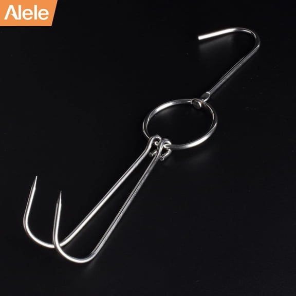 XZHANH-Double Hooks,2pack 11 Inch Meat Hooks Poultry Roasting Hooks Butcher Hook Processing Meat Hook Stainless Steel Rotary Device Slaughtering Barbecue