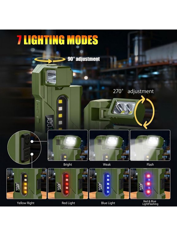 -EDC Flashlight Rechargeable, 270Rotation Magnetic Keychain Flashlight,400 Lumens Portable Flat Mini Flashlights, IP65 Waterproof Emergency Keychain Work Light (Green)