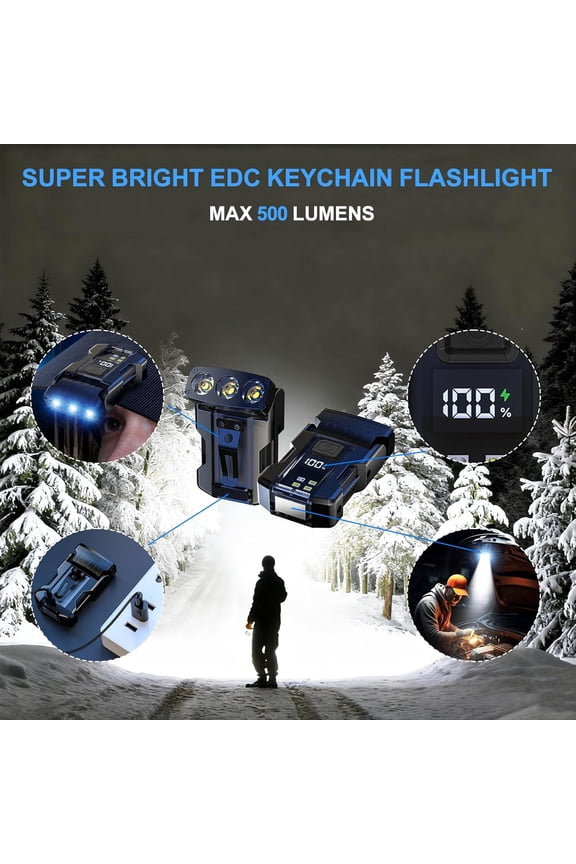 -EDC Keychain Flashlight Rechargeable - Super Bright Mini Clip on Keychain Light with COB Side Light,Tail Magnet,Rotatable Head,Digital Battery Display for Outdoor,Camping,Emergency(2Pack)