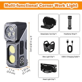 XZHANH-EDC Rechargeable Flashlight with Digital Display, 90 Rotatable Head, 400 Lumens Portable Handheld Light with Magnetic, Pocket Flash Light for Camping, Hiking, Emergency