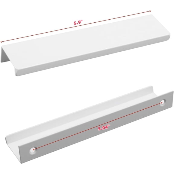 XZHANH-Edge Pull Handles for Cabinets, 5.9 Inch Aluminum Alloy Finger Tab Pulls, Concealed Drawer Handles for Kitchen, Dresser, Wardrobe, 5 Inch Hole Spacing, 6Pcs White Edge Pulls