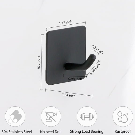 XZHANH-Elephant Nose Adhesive Hooks 4-Pack, 304 Stainless Steel Heavy Duty Wall Hooks, 11-16 lbs Stick On No Drill Waterproof Hangers for Kitchen Bathroom Shower Towel Robe Coat Key, Black