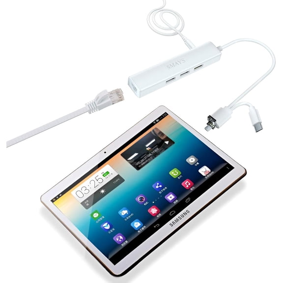 XZHANH-Ethernet Adapter, Host USB OTG, USB Hub - Compatible with Samsung Galaxy Tab A SM-T550, Tab S2, Tab Pro, Tab 4 & Galaxy S21/S22 Series (Micro-USB, USB-C, USB 2.0 3-in-1 Connector)