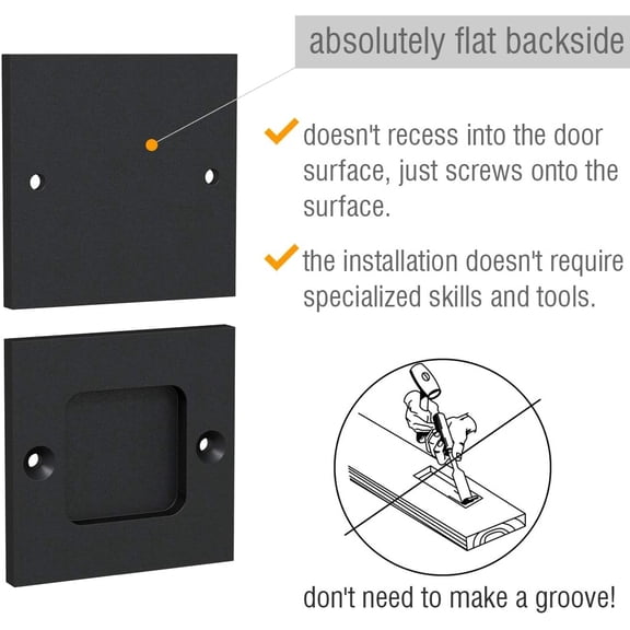 XZHANH-Finger Pulls for Closet Door - 2.5" Square Sliding Door Pulls Handles - Flush Pulls for Pocket Door - Matte Black - Set of 2