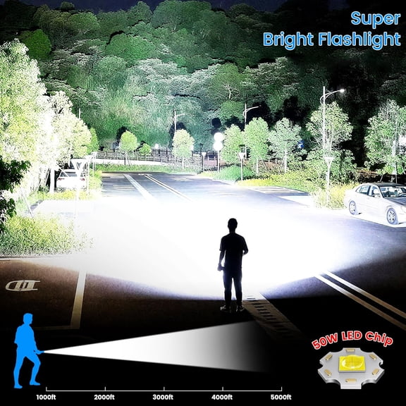 XZHANH-Flashlight High Lumens Rechargeable, 50W Super Bright LED Flashlights, 5000ft Beam & 7-20H Long Lasting High Powered Handheld Flashlight, Powerful Flash Light for Emergency Home