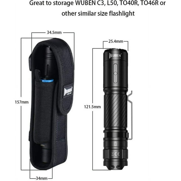 XZHANH-Flashlight Holster LED Tactical Flash Light Nylon Pouch Holder Belt Adjustable Heavy Duty Carry Case 5.5"x1.2" (Flashlight not Included)