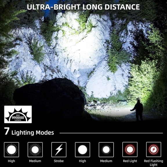 XZHANH-Flashlights High Lumens Rechargeable - 90,000 Lumens, Super Bright Flash Light with 5 Modes, IPX7 Waterproof Powerful LED Flashlight for Home, Outdoor Activities