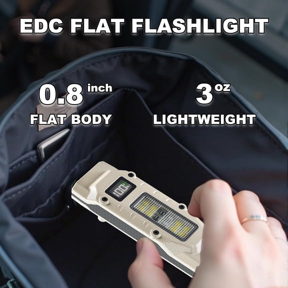 XZHANH-Flat Flashlight Rechargeable EDC Tactical Flashlights, 1100 High Lumen Pocket Flashlight with LCD Display, LED Powerful Flash Light for Home, Camping and Emergency Use (White)