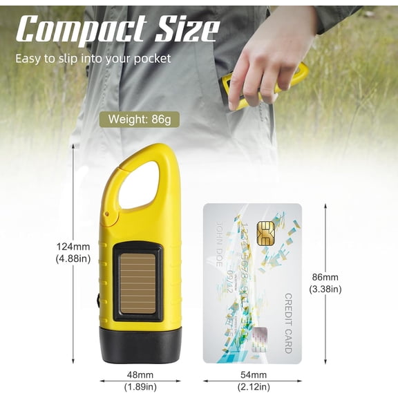 XZHANH-Hand Crank Solar Powered Flashlights,Compact Emergency LED Flashlight Handheld Survival Flashlight,Quick Snap Carbiner Dynamo Flashlighting for Outdoor,Sports,Hiking (1 Pack-Yellow)