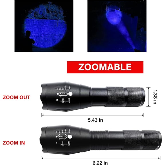 XZHANH-High Power Blue LED Flashlight,Zoomable Long Range Single Mode Blue Light Flashlights for Night Deer Hunting Fishing