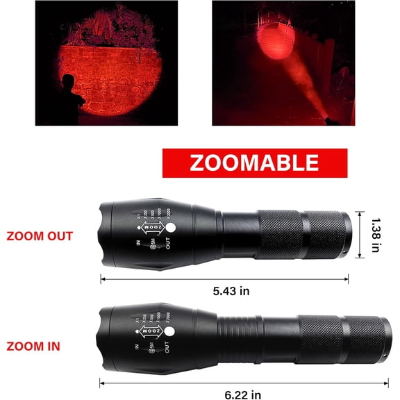 XZHANH-High Power Red LED Flashlight,Zoomable Long Range Red Hunting Light Flashlight Torch for Hunting, Detection, Night Observation