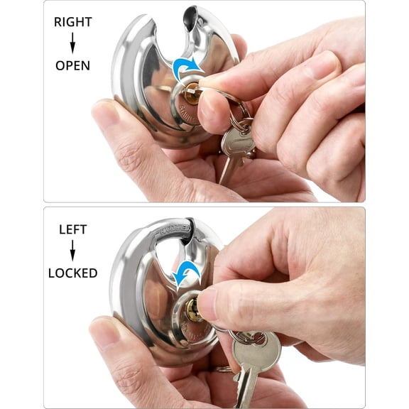 XZHANH-Keyed Alike Disc Padlock, 4 Pack Stainless Steel Discus Lock with 3/8-Inch Shackle, 2-3/4 in Wide, for Garages, Fence, Sheds and Storage Unit