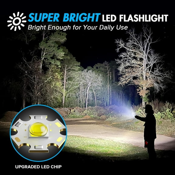 XZHANH-LED Flashlight High Lumens SR2000 Pro, 2 Pack Brighter Tactical Flashlights with 5 Modes & Zoomable, Powerful Mini Flash Light for Emergency, Camping, Hiking (Black)