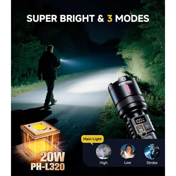 XZHANH-LED Rechargeable Flashlights High Lumens 20000 2 Pack, Single Click Bright Flashlight Long Lasting 12H, Compact Handheld Flash Light USB C, White & Red Light, for Hiking Camping Gift