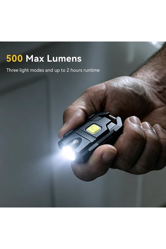 -LED Small Flashlight, 500Lumens Bright Mini Keychain Light, Portable USB Rechargeable Pocket Lights with 3 Modes Compact Baseball Cap Lights Indoor and Outdoor for Walking,Searching