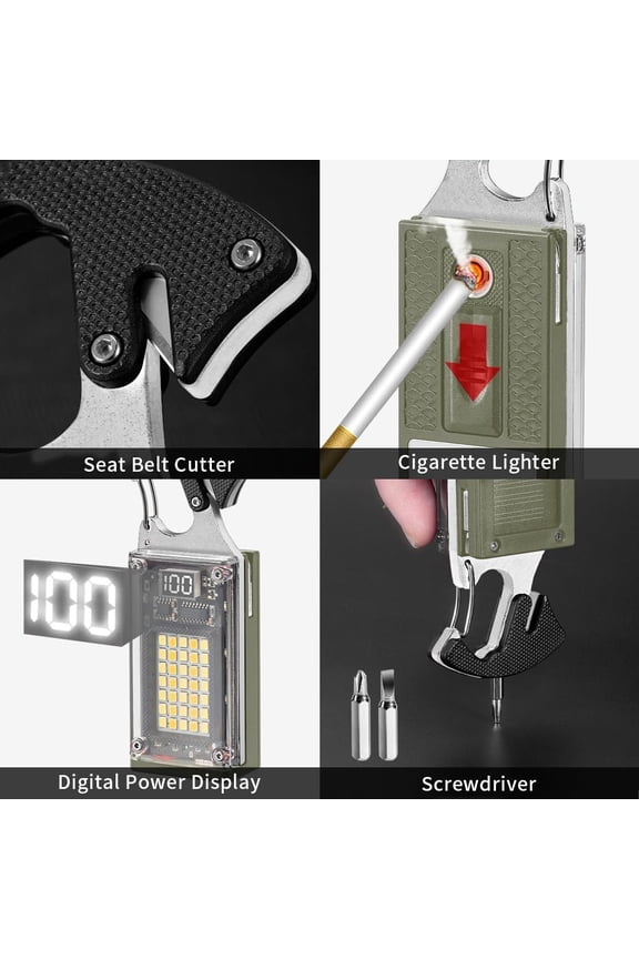 -LED Small Flashlight, Keychain Light, COB Multi-Function Mini Work Light, 1000 Lumens Rechargeable, 8 Lighting Modes, Fire Starter, Seat Belt Cutter, Screwdriver, Green