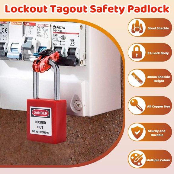 XZHANH-Lockout Tagout Lock, Safety Padlock Keyed Alike, Loto Security Steel Shackle Black Padlock for Lock Out Tag Out 3Pcs