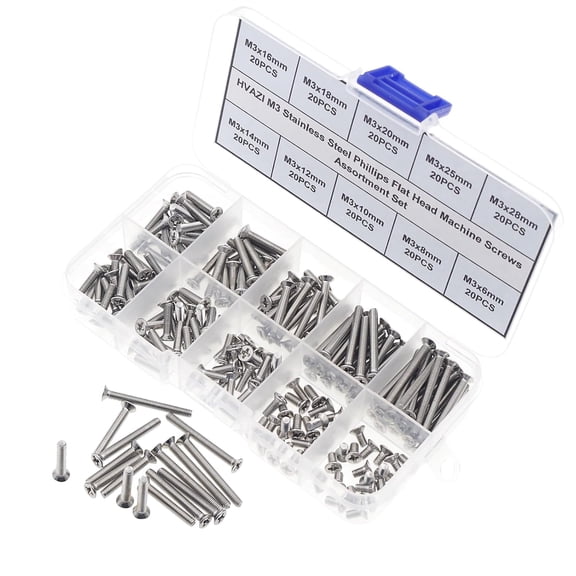 XZHANH-M3 Stainless Steel Phillips Flat Head Machine Screws Assortment Kit