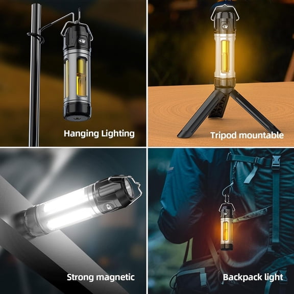 XZHANH-Magnetic Rechargeable Flashlight with Stand and Hook, Dimmable Camping Light with 3 Color, Mini LED Work Light Strobe SOS Emergency Lights, Tent Lights for Fishing, Hiking, Power Outages