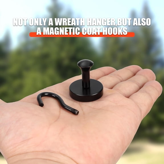 XZHANH-Magnetic Wreath Hanger,80lb Heavy Duty Magnet Hook,Steel-Tube Base,No-Drill Door Wreath Hanger for Metal Doors/Walls, Cruise Cabin Door Hook, Steel Handle,Black,4 Pack