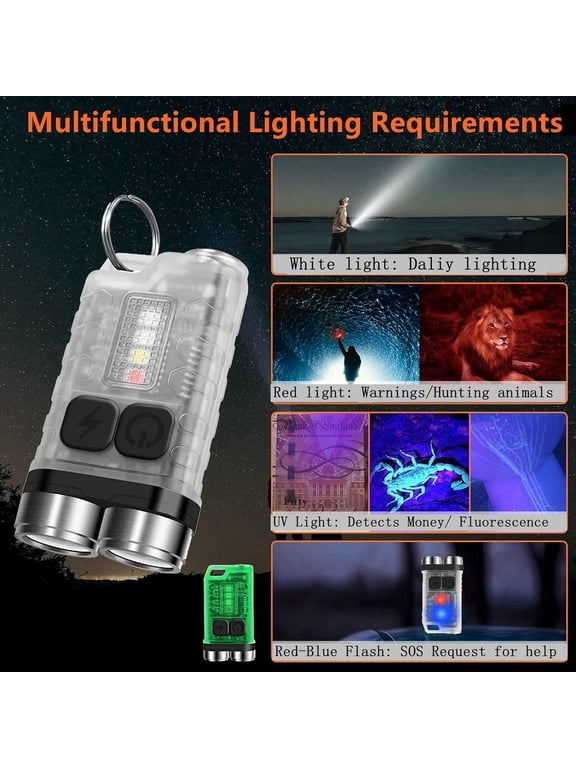 -Mini Keychain Flashlights High Lumens, EDC Flashlight Rechargeable with Red UV Blue Light & Tail Magnet, 900 Lumens Led Pocket Small Powerful Flashlights for Camping, Emergencies,Everyday Car