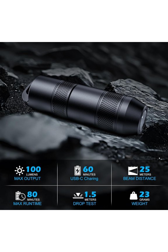 -Mini X1 Rechargeable Keychain Flashlight - Quick Release, Magnetic Base, USB-C Fast Charge, Mini EDC Key Ring Light, 100 Lumens Compact Flashlight, Black