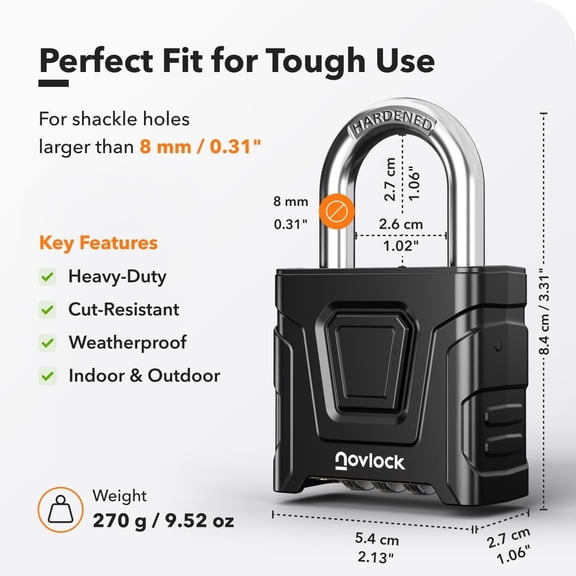 XZHANH-Outdoor Combination Lock  Heavy Duty, Large, Weatherproof Padlock with Code  for Gates, Fences, Sheds, Lockers, Cabinets, Storage Units  1-Pack, Black