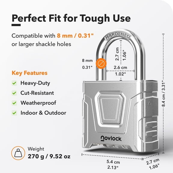 XZHANH-Outdoor Combination Lock  Heavy Duty, Large, Weatherproof Padlock with Code  for Gates, Fences, Sheds, Lockers, Cabinets, Storage Units  1-Pack, Silver