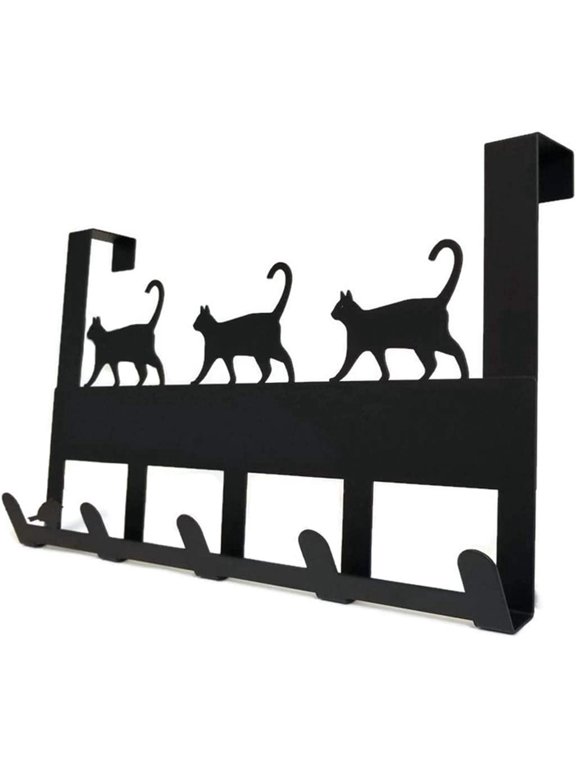 -Over-The-Door Organizer Hanger for Towels, Hats, Hoodies, Coats, Backpacks, & Keys (Cat, Black)