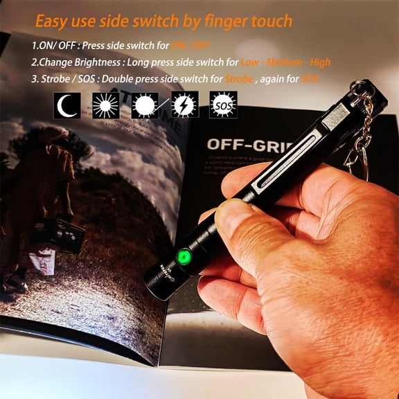 XZHANH-Pen Light Flashlight Rechargeable - Mini EDC Pocket Flashlight 300 Lumens with Clip and Diffuser, Aluminum Alloy Pen Torch in Gift Box for Work, Inspection, Emergency UseBlack
