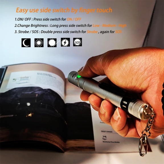 XZHANH-Pen Light Flashlight Rechargeable - Mini EDC Pocket Flashlight 300 Lumens with Clip and Diffuser, Aluminum Alloy Pen Torch in Gift Box for Work, Inspection, Emergency UseSilver