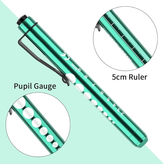 XZHANH-Pen Lights for Nurses, 2Pack Reusable Medical Pen Light with Pupil Gauge and Ruler, White Light LED Penlight for Nurse Student Doctors EMT (Black/Green)