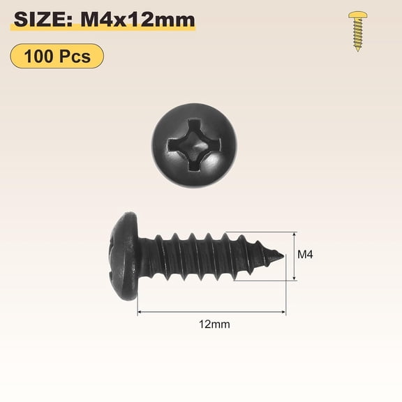 XZHANH-Phillips Pan Head Self Tapping Screws(M4x12) 100Pcs, 304 Stainless Steel Self Drilling Screw for Metal Wood Plastic, for Cabinet Wall Shutter Plate Rock Furniture, Black