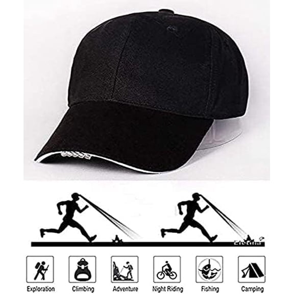 XZHANH-Rechargeable Baseball Cap LED Headlight with USB Cable and Battery, Suitable for Outdoor Camping Night Fishing, Mountain Climbing, Night Riding/Hiking and Auto Repair (Black)