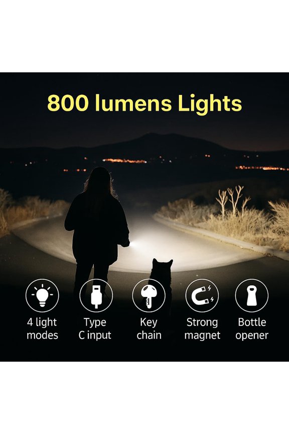 -Rechargeable COB Keychain Flashlight Ultra Bright 800 Lumens, 4 Modes, Magnetic Base, Bottle Opener, Foldable Stand Compact LED Work Light for Camping, Fishing & Emergencies (2 Pack)