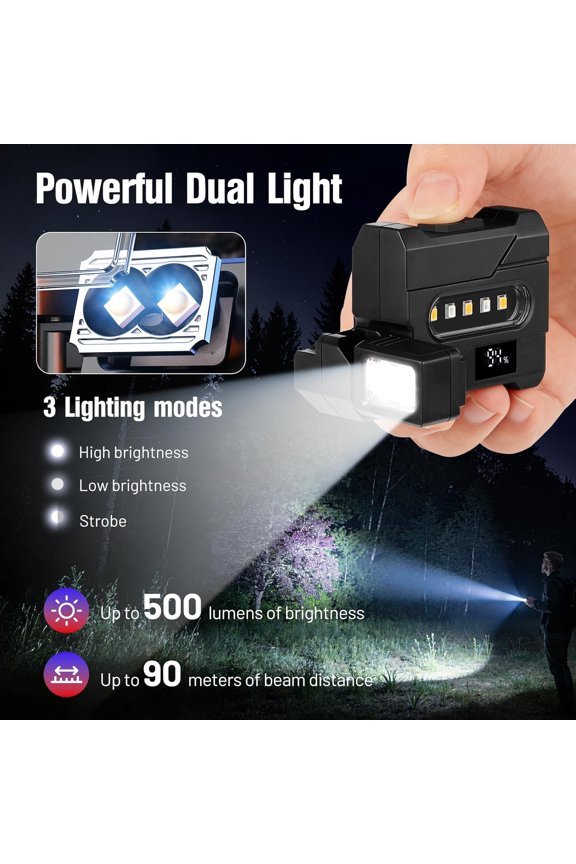 -Rechargeable EDC Flashlight 500 Lumens with Rotable Lamp Head, Super Bright Portable Pocket Mini Light, 3 Modes Dual Light, Magnetic Keychain Flashlight for Outdoor Emergency Camping Carry