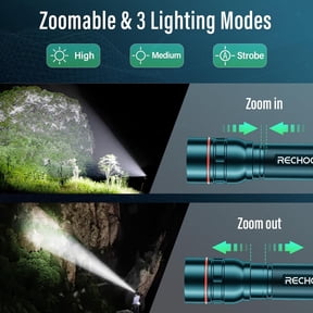 XZHANH-Rechargeable Flashlight 2 Pack, Bright Military Grade Torch Light High Lumens with Adjustable Focus & 3 Lighting Modes, Lightweight Waterproof Led Flashlight for Camping Home, Teal Blue