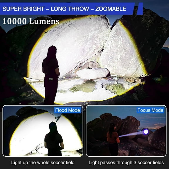 XZHANH-Rechargeable Flashlights 10000 Lumen, LED Flashlight with Digital Power Display and Zoomable, Flashlights High Lumen Super Bright Long Distance for Camping, bushcraft, Outdoor