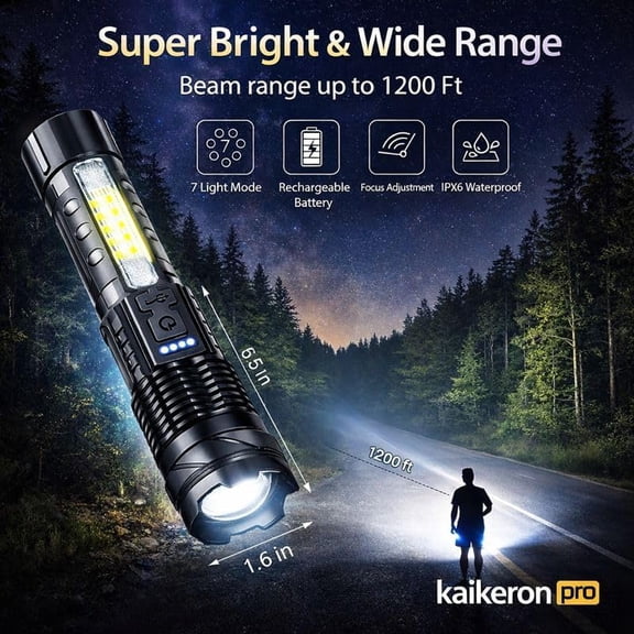 XZHANH-Rechargeable Flashlights 2 Pack Tactical Flashlight Set Super Bright High Lumens Flash Light 7 Modes Zoomable Linterna Waterproof EDC Pocket Lights for Emergency Camping Home & Car USB-C
