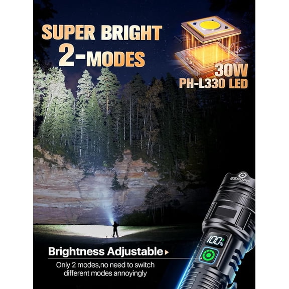 XZHANH-Rechargeable Flashlights High Lumens 100000 2 Modes High/Low, Super Bright Magnetic LED Flashlight Long Distance 3280FT, Powerful Long Lasting Strong Flash Light USB C with Clip for Hiking