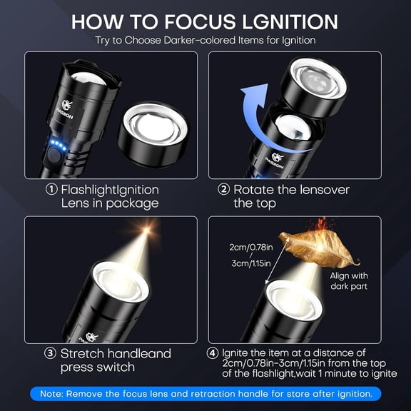 XZHANH-Rechargeable Flashlights High Lumens with Ignition Lens,2000 lumens LED Super Bright Zoomable FlashLight with 5 Mode, IPX6 Waterproof Powerful Tactical Flash light for Home,Gift,Outdoor and E